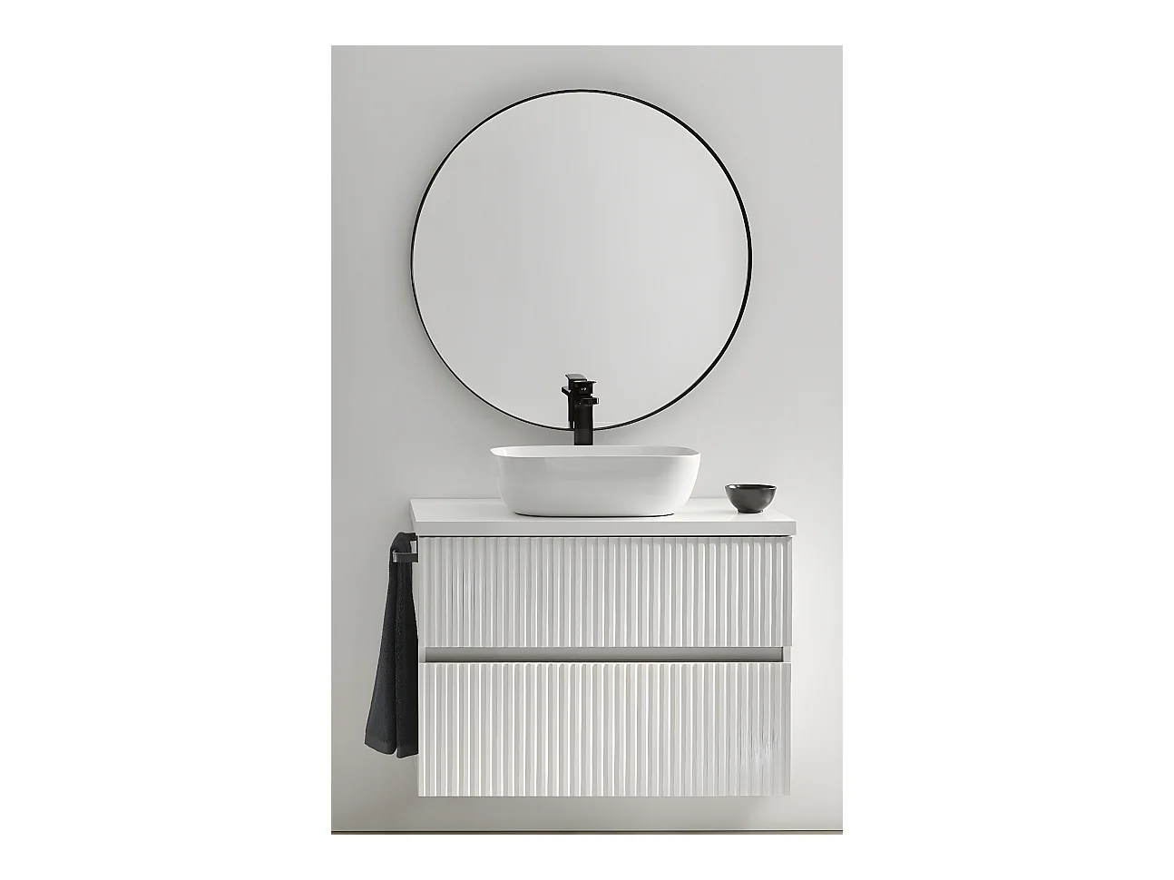 Meuble de salle de bain avec 2 tiroirs suspendus avec plan laqué + vasque à poser + miroir