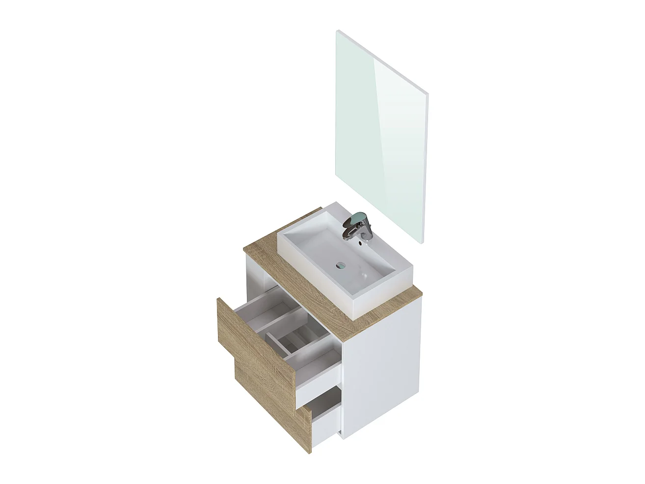 Meuble de salle de bains en mélamine chêne/blanc mat - Longueur 74 x profondeur 46 x Hauteur 73 cm