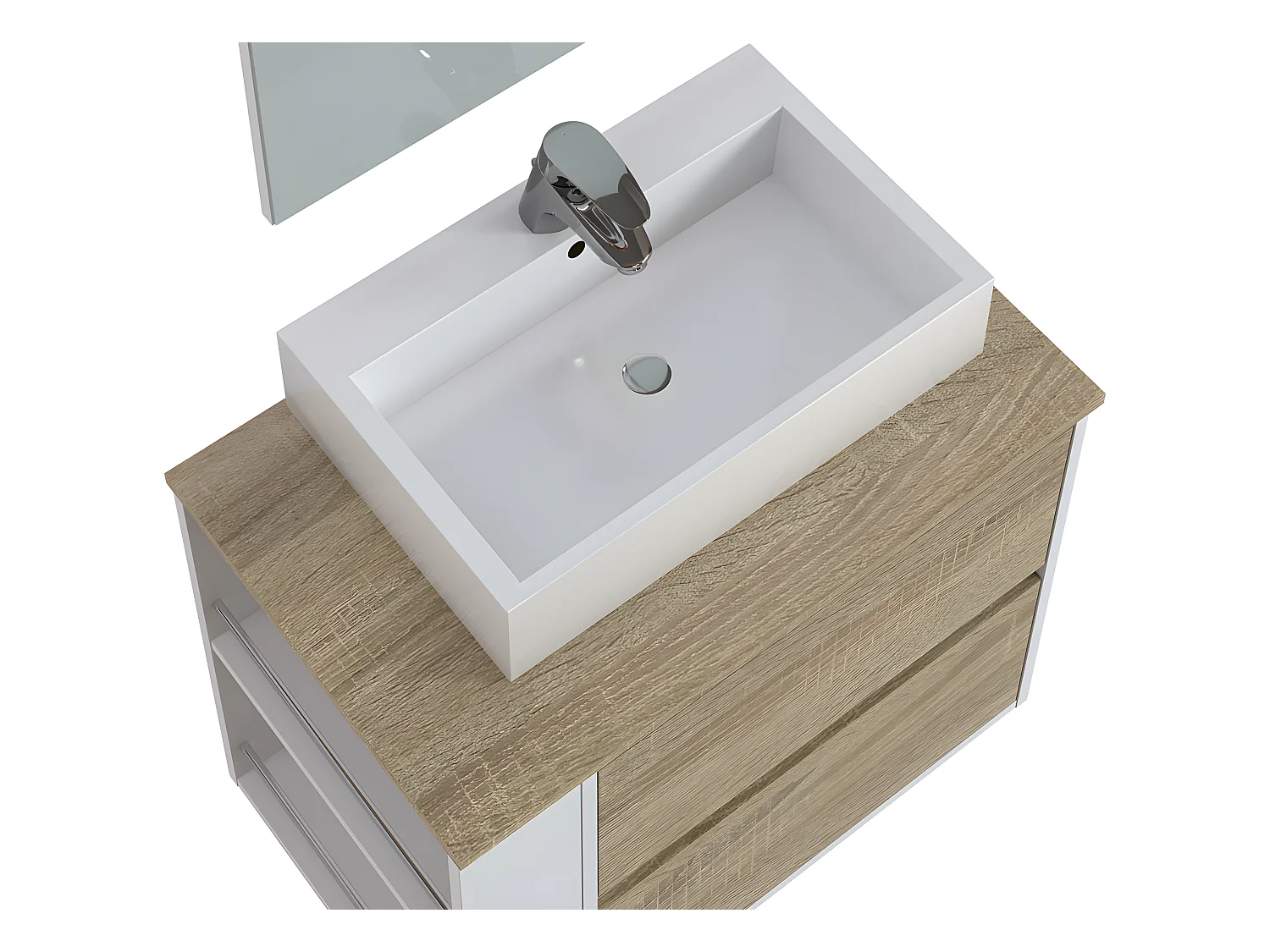 Meuble de salle de bains en mélamine chêne/blanc mat - Longueur 74 x profondeur 46 x Hauteur 73 cm
