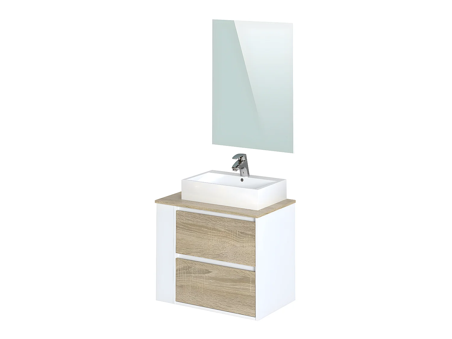 Meuble de salle de bains en mélamine chêne/blanc mat - Longueur 74 x profondeur 46 x Hauteur 73 cm