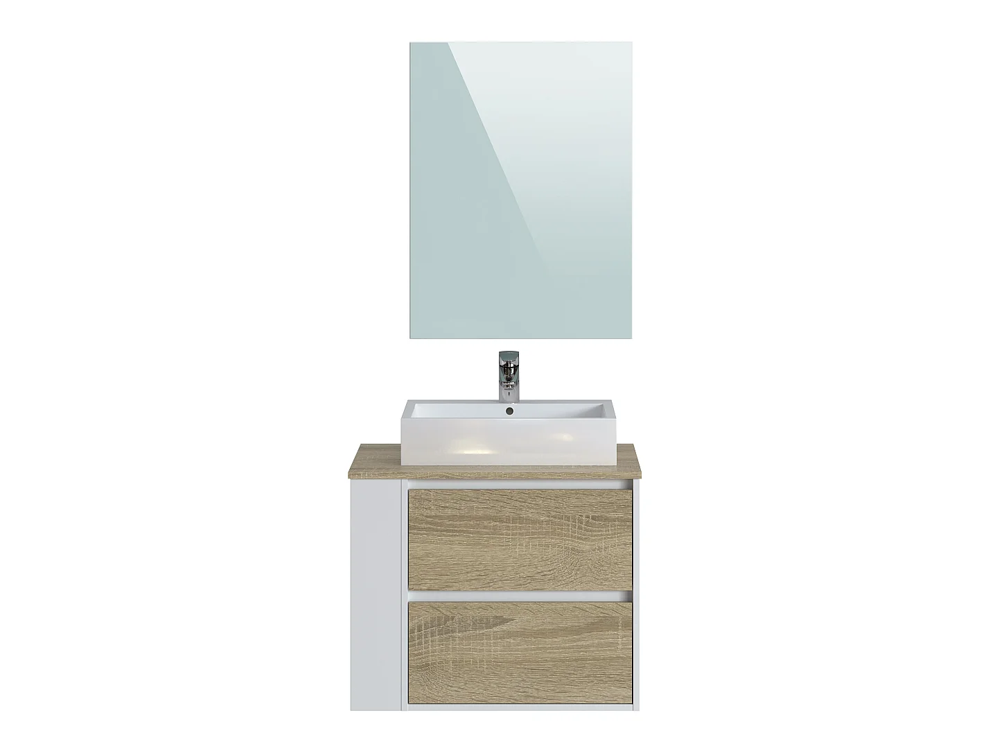 Meuble de salle de bains en mélamine chêne/blanc mat - Longueur 74 x profondeur 46 x Hauteur 73 cm