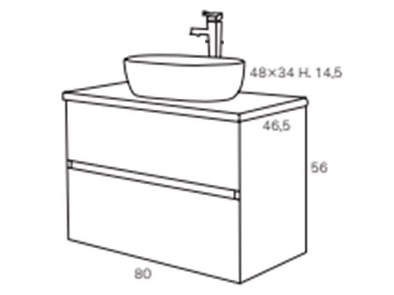Meuble de salle de bain coloris taupe avec vasque à poser en céramique - Longueur 80 x Profondeur 46 x Hauteur 56 cm