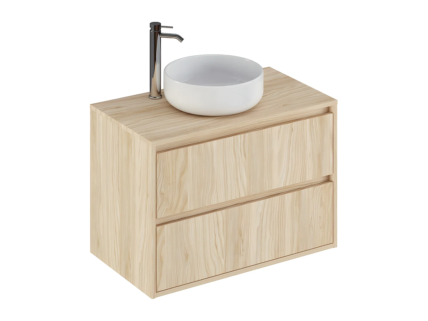 Meuble de salle de bain en mélamine coloris placage naturel - Longueur 80 x profondeur 45 x Hauteur 55 cm