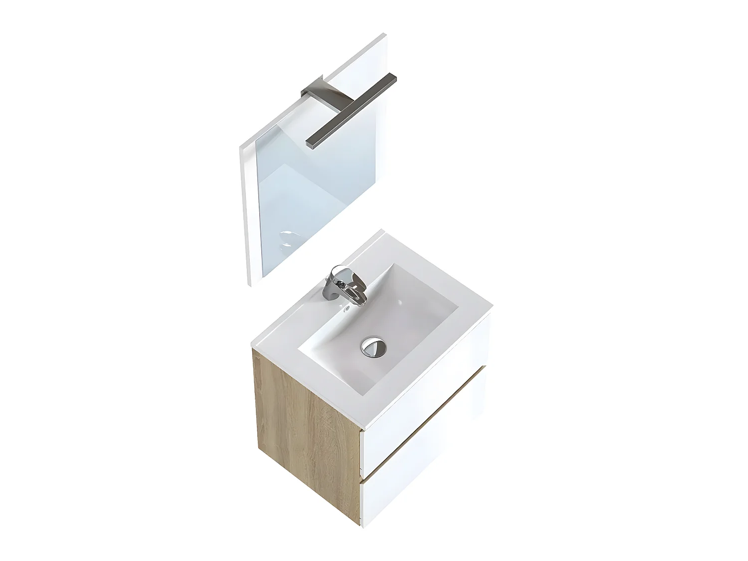 Meuble de salle de bain en mélamine coloris chêne / blanc - Longueur 60 x profondeur 45 x Hauteur 85 cm