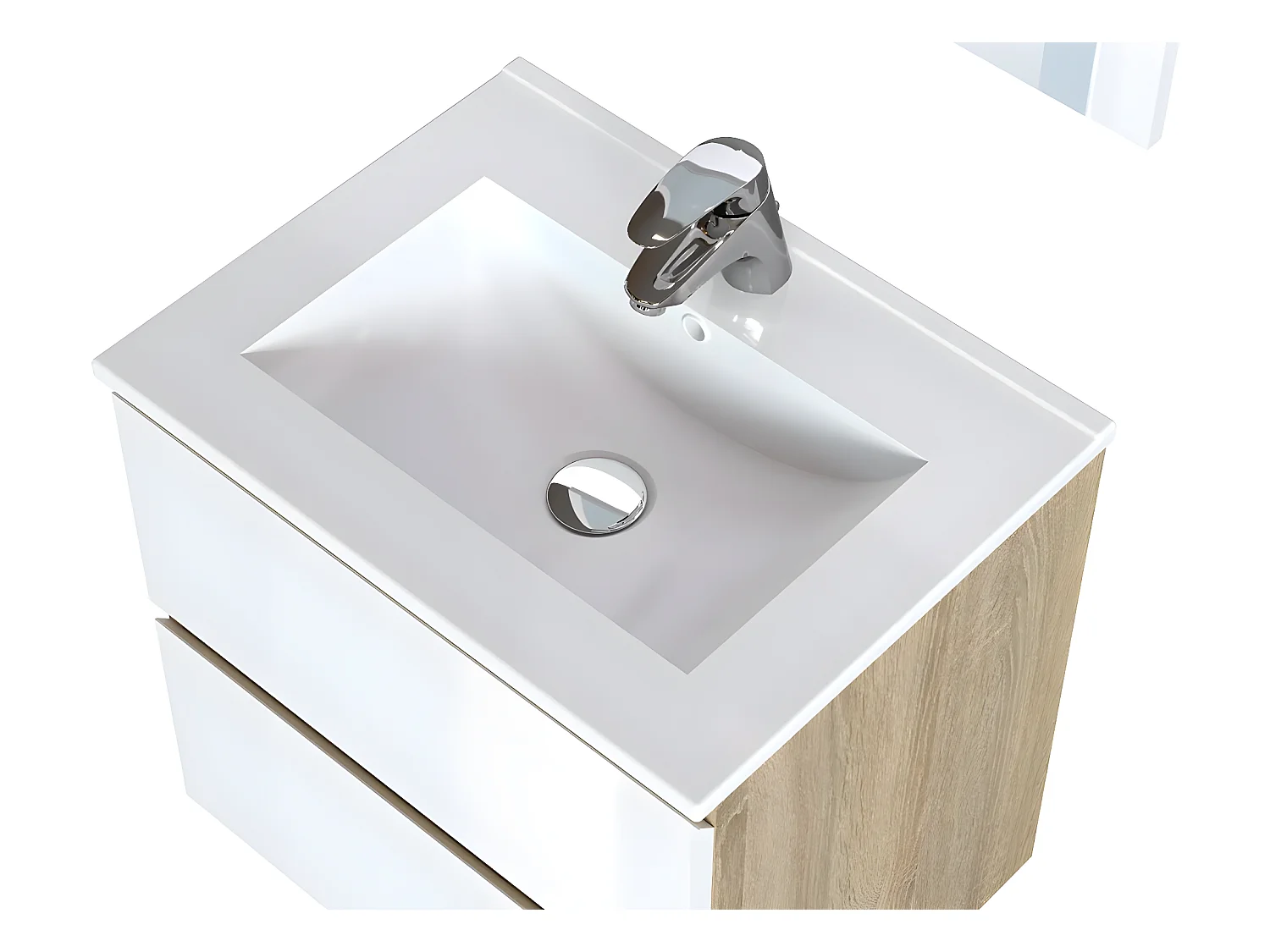 Meuble de salle de bain en mélamine coloris chêne / blanc - Longueur 60 x profondeur 45 x Hauteur 85 cm