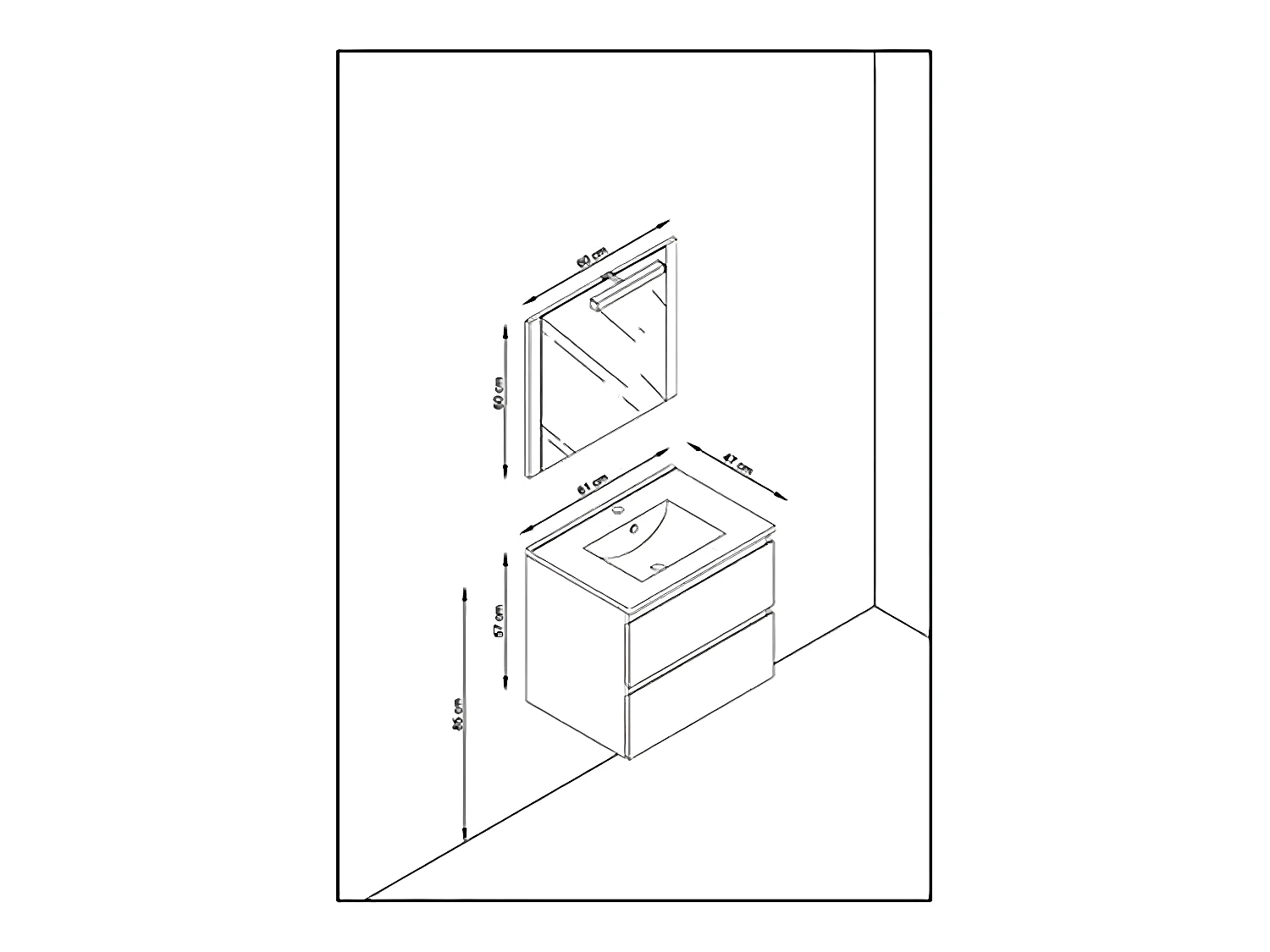 Meuble de salle de bain en mélamine coloris chêne / blanc - Longueur 60 x profondeur 45 x Hauteur 85 cm