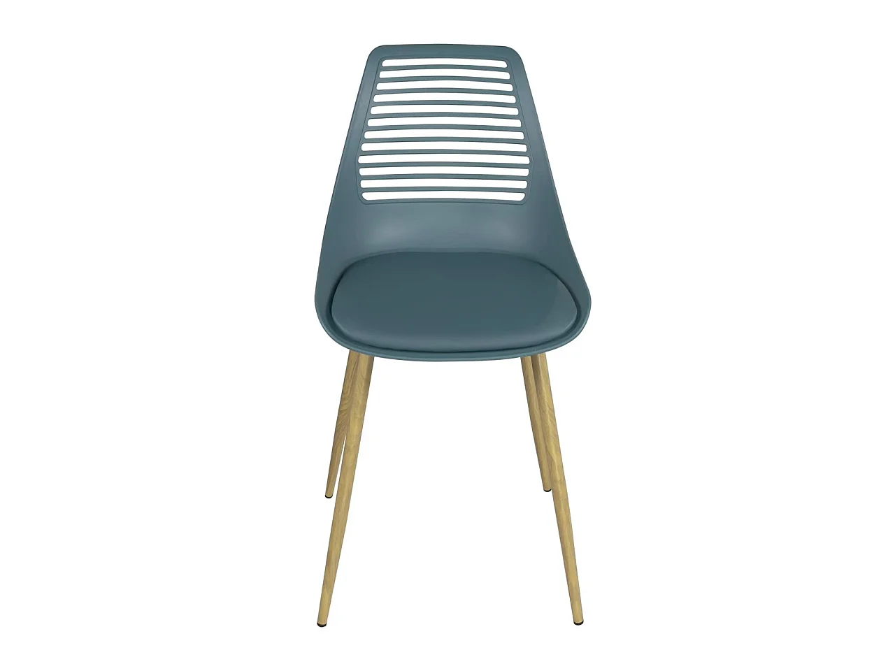 Lot 2 chaises de cuisine dossier ajouré coussin simili pieds métal ton bois clair GEOS (bleu)