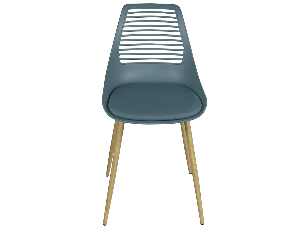 Lot 2 chaises de cuisine dossier ajouré coussin simili pieds métal ton bois clair GEOS (bleu)