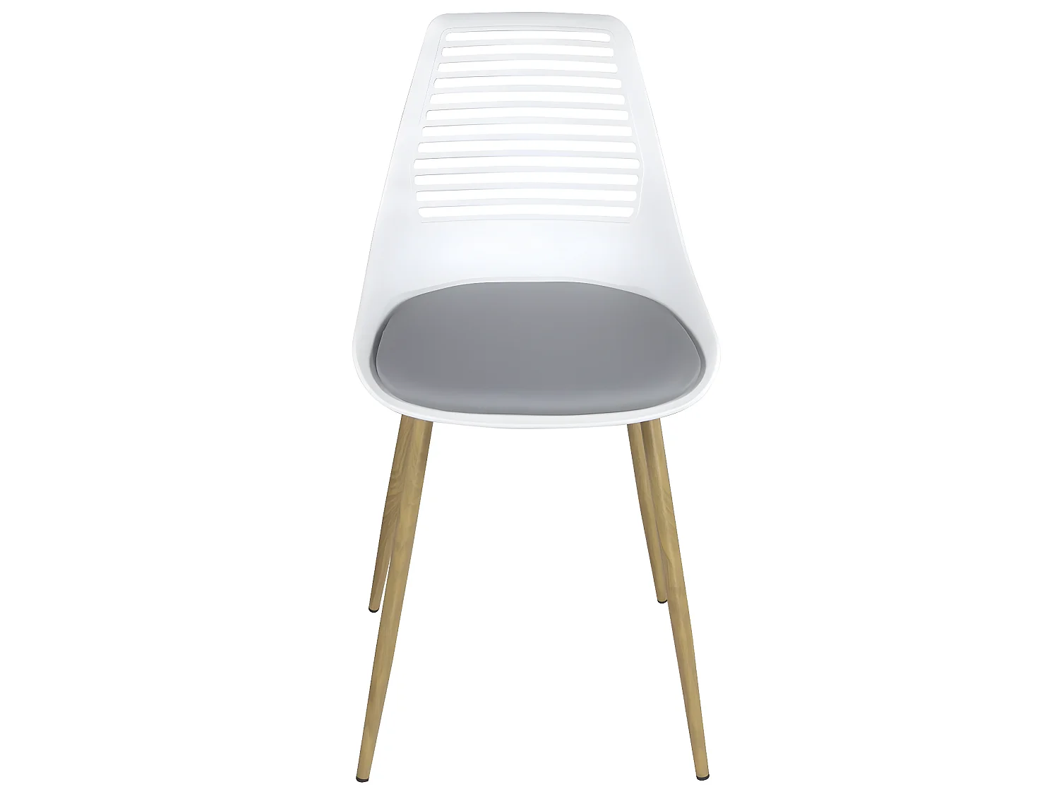 Lot 2 chaises de cuisine dossier ajouré coussin simili pieds métal ton bois clair GEOS (Blanc gris)