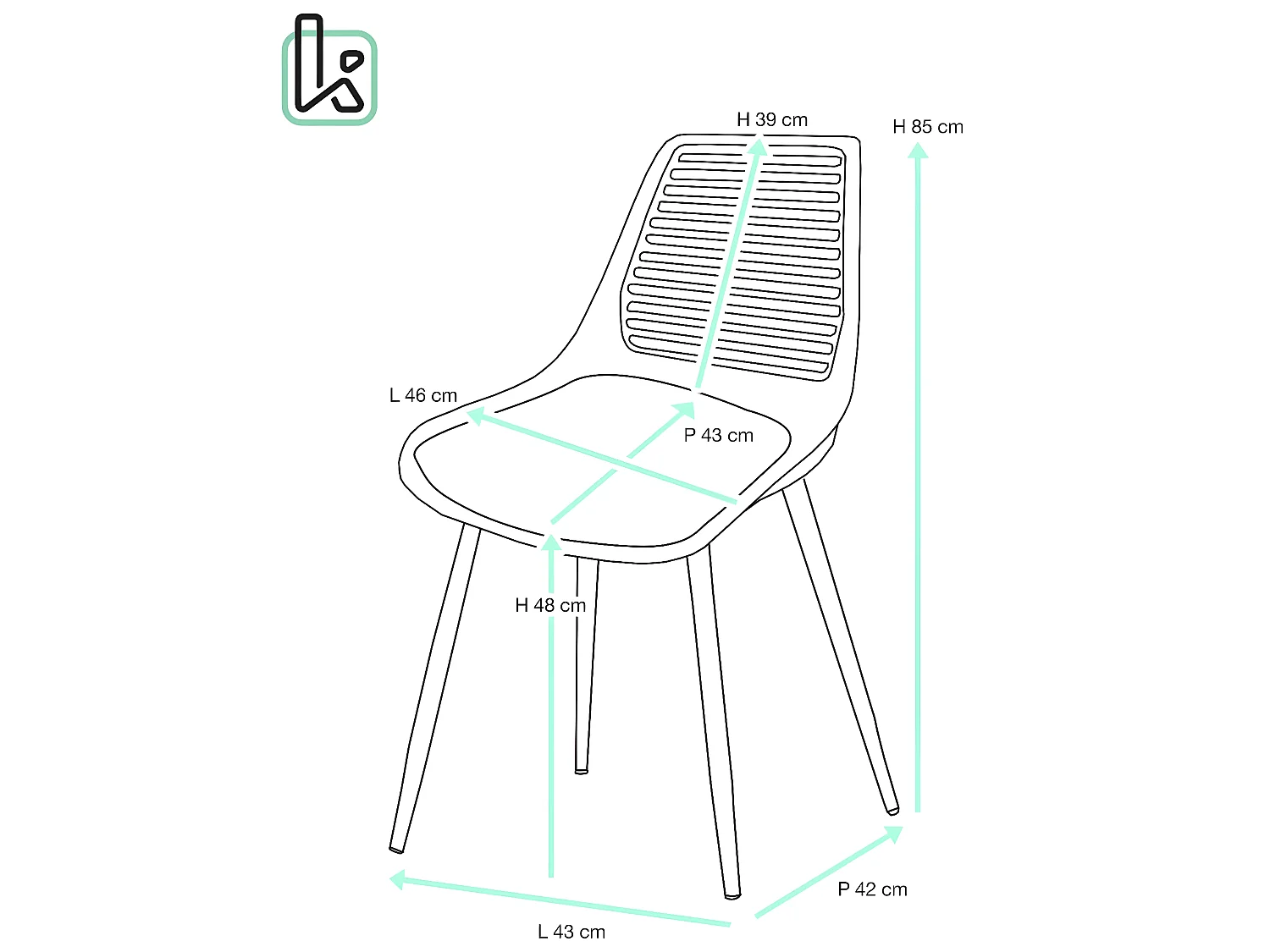 Lot 2 chaises de cuisine dossier ajouré coussin simili pieds métal ton bois clair GEOS (Blanc gris)