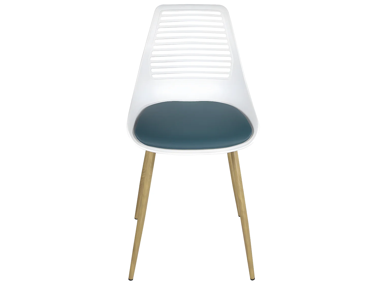 Lot 2 chaises de cuisine dossier ajouré coussin simili pieds métal ton bois clair GEOS (Blanc bleu)