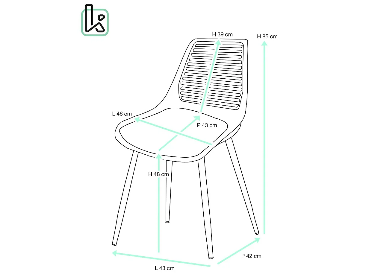 Lot 2 chaises de cuisine dossier ajouré coussin simili pieds métal ton bois clair GEOS (Blanc bleu)
