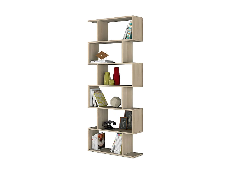 Etagère polyvalente en panneau de particules mélaminé coloris blanc mat et chêne - Hauteur 192 x Longueur 80 cm x Profondeur 24 cm