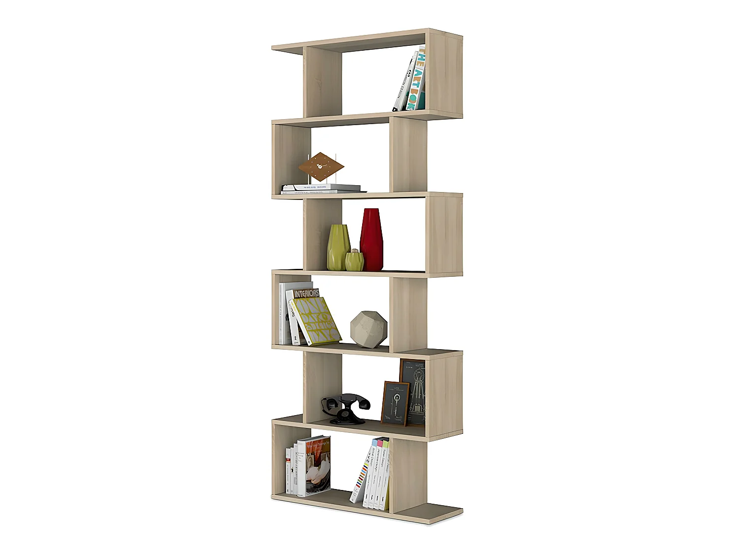 Etagère polyvalente en panneau de particules mélaminé coloris blanc mat et chêne - Hauteur 192 x Longueur 80 cm x Profondeur 24 cm