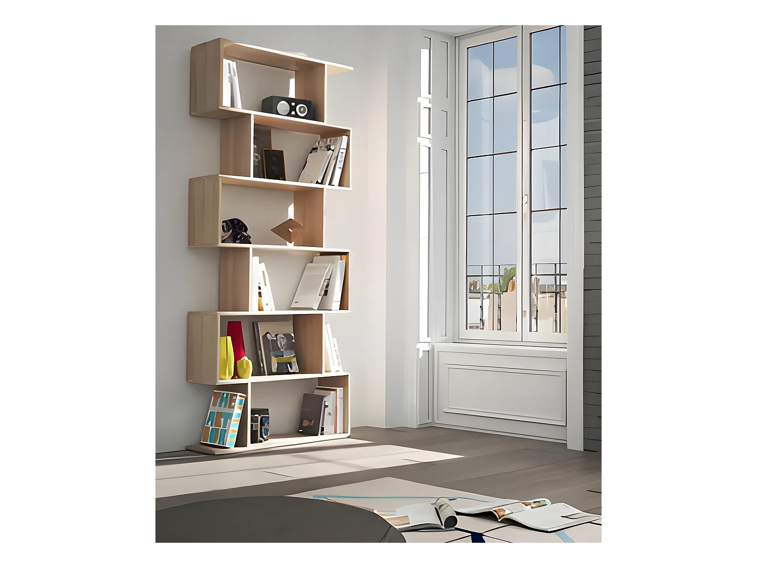 Etagère polyvalente en panneau de particules mélaminé coloris blanc mat et chêne - Hauteur 192 x Longueur 80 cm x Profondeur 24 cm