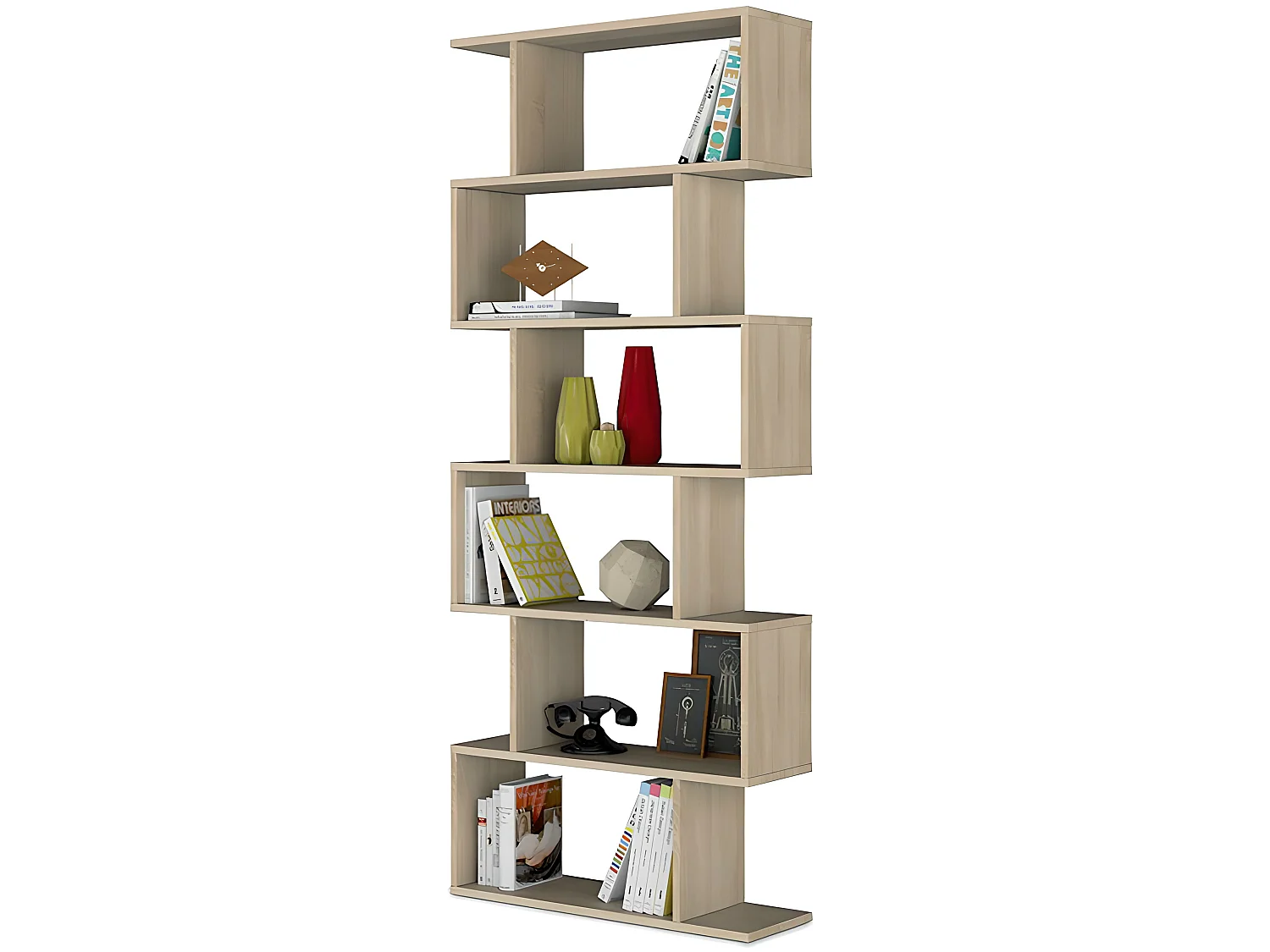 Etagère polyvalente en panneau de particules mélaminé coloris blanc mat et chêne - Hauteur 192 x Longueur 80 cm x Profondeur 24 cm