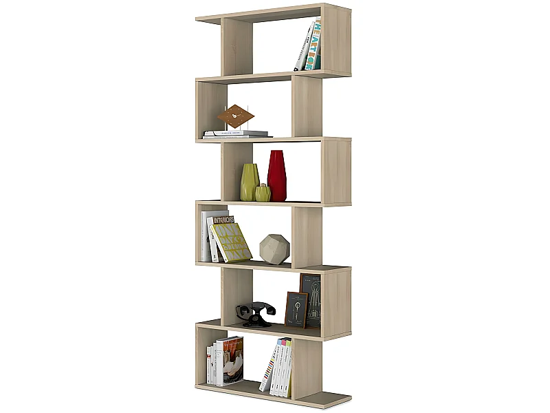 Etagère polyvalente en panneau de particules mélaminé coloris blanc mat et chêne - Hauteur 192 x Longueur 80 cm x Profondeur 24 cm