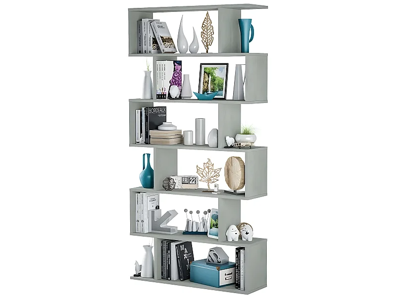 Etagère polyvalente en panneau de particules mélaminé coloris gris béton - Hauteur 192 x Longueur 80 cm x Profondeur 24 cm