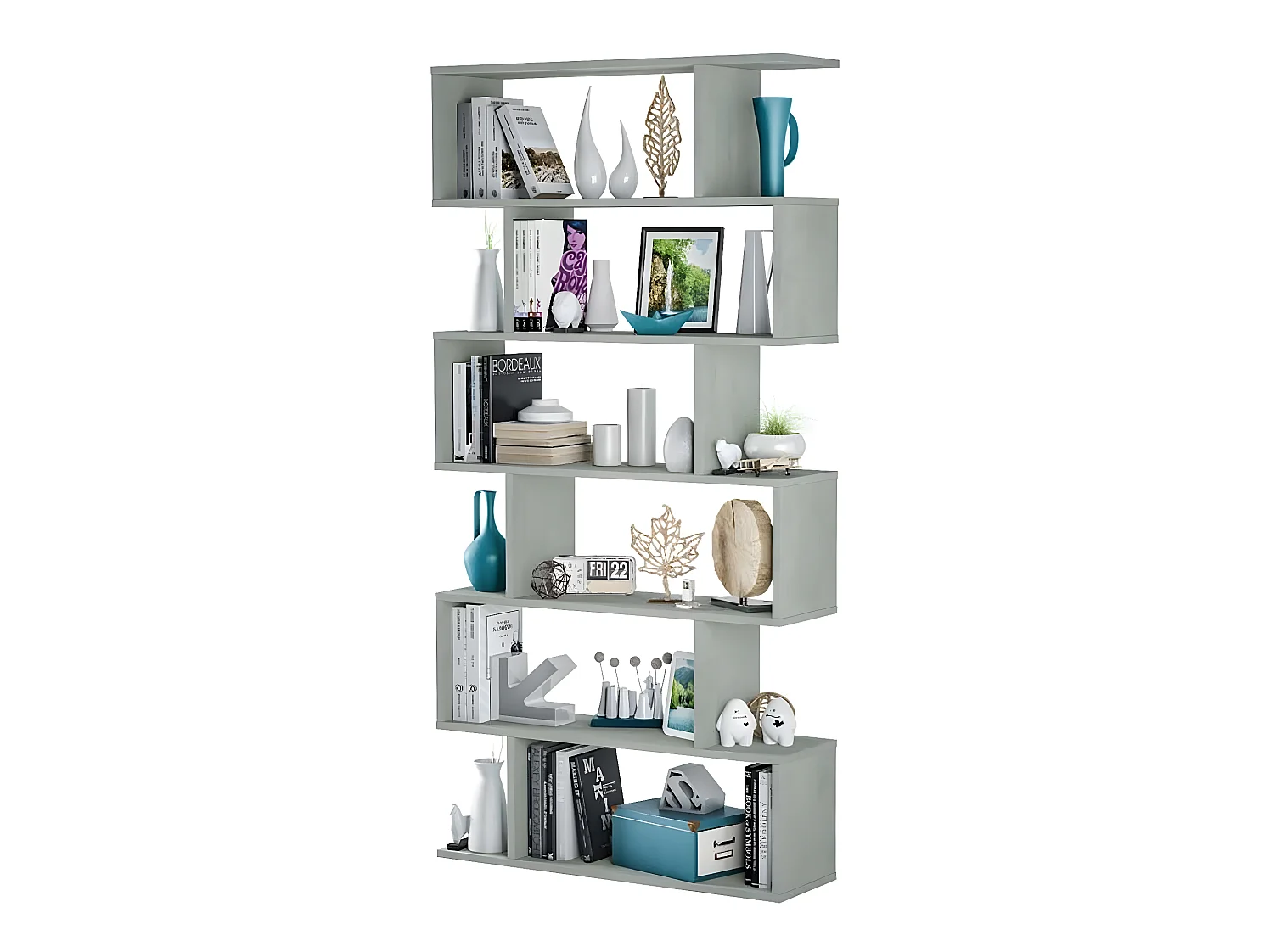Etagère polyvalente en panneau de particules mélaminé coloris gris béton - Hauteur 192 x Longueur 80 cm x Profondeur 24 cm