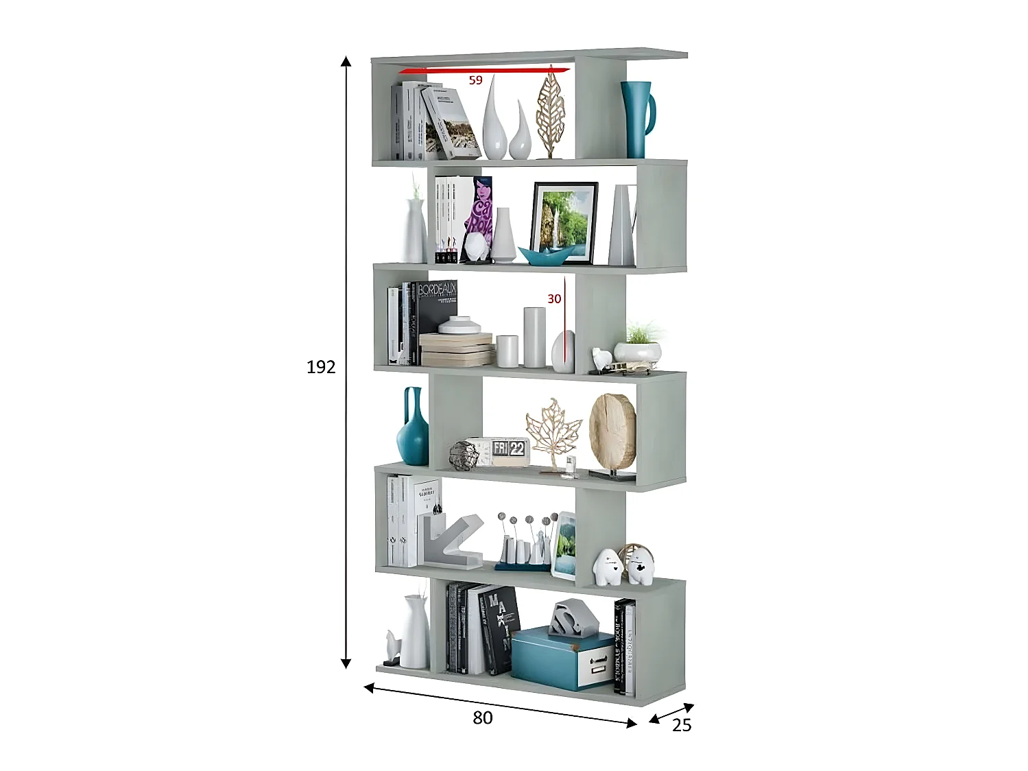 Etagère polyvalente en panneau de particules mélaminé coloris gris béton - Hauteur 192 x Longueur 80 cm x Profondeur 24 cm