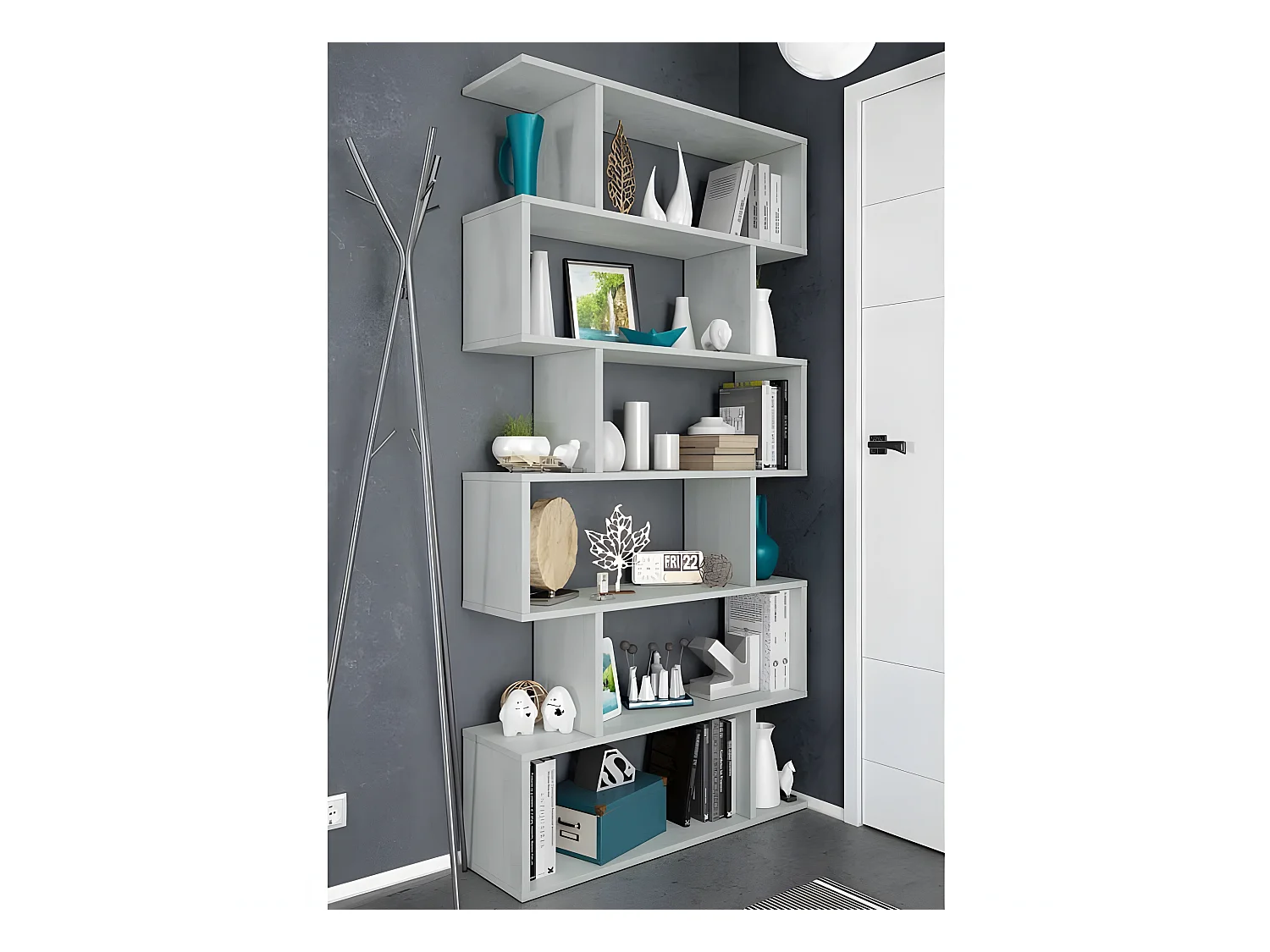 Etagère polyvalente en panneau de particules mélaminé coloris gris béton - Hauteur 192 x Longueur 80 cm x Profondeur 24 cm