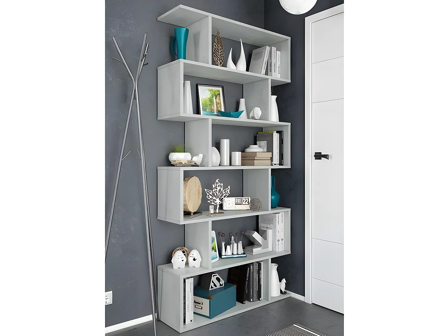 Etagère polyvalente en panneau de particules mélaminé coloris gris béton - Hauteur 192 x Longueur 80 cm x Profondeur 24 cm