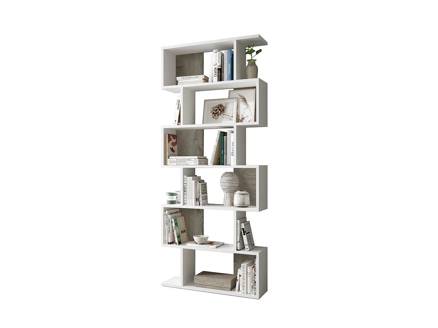 Etagère polyvalente en panneau de particules mélaminé coloris blanc artik/chêne - Hauteur 192 x Longueur 80 cm x Profondeur 24 cm