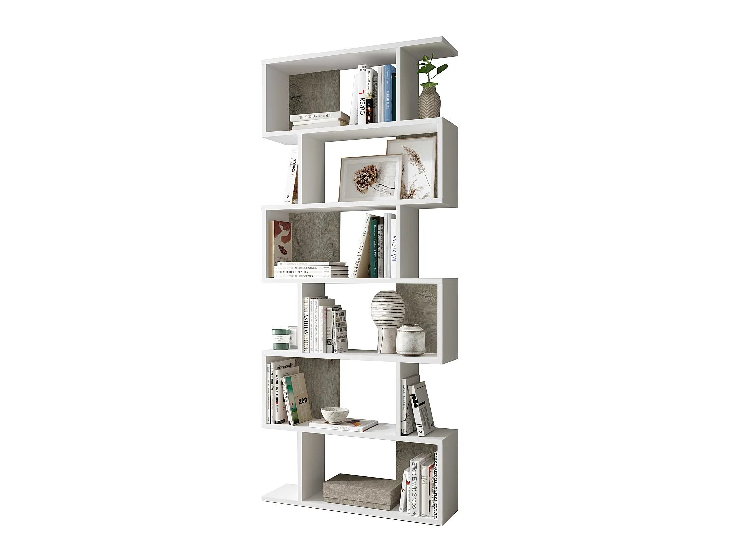 Etagère polyvalente en panneau de particules mélaminé coloris blanc artik/chêne - Hauteur 192 x Longueur 80 cm x Profondeur 24 cm