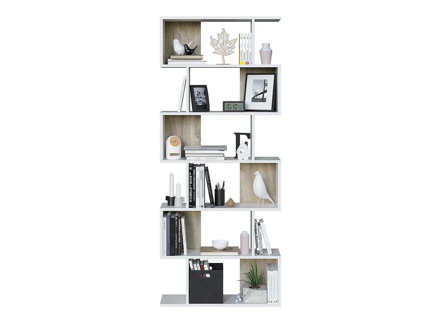 Etagère polyvalente en panneau de particules mélaminé coloris blanc artik/chêne - Hauteur 192 x Longueur 80 cm x Profondeur 24 cm