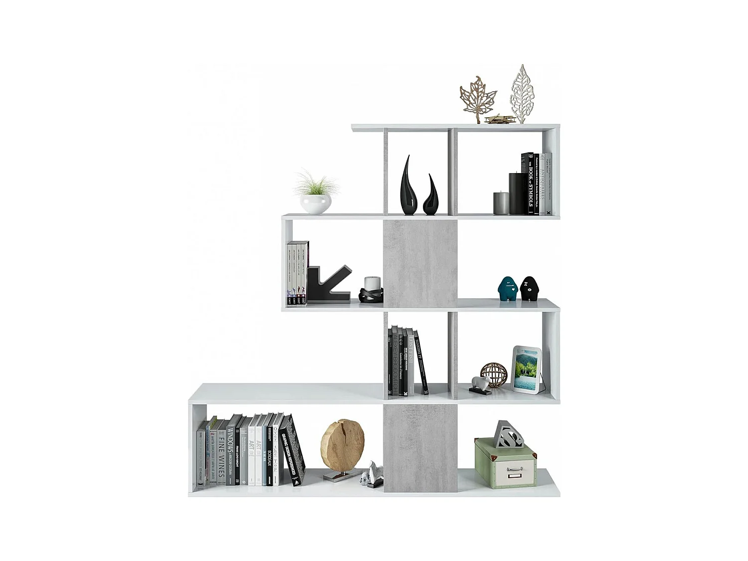 Etagère polyvalente en panneau de particules mélaminé coloris blanc artik/gris béton - Hauteur 145 x Longueur 145 cm x Profondeur 28 cm