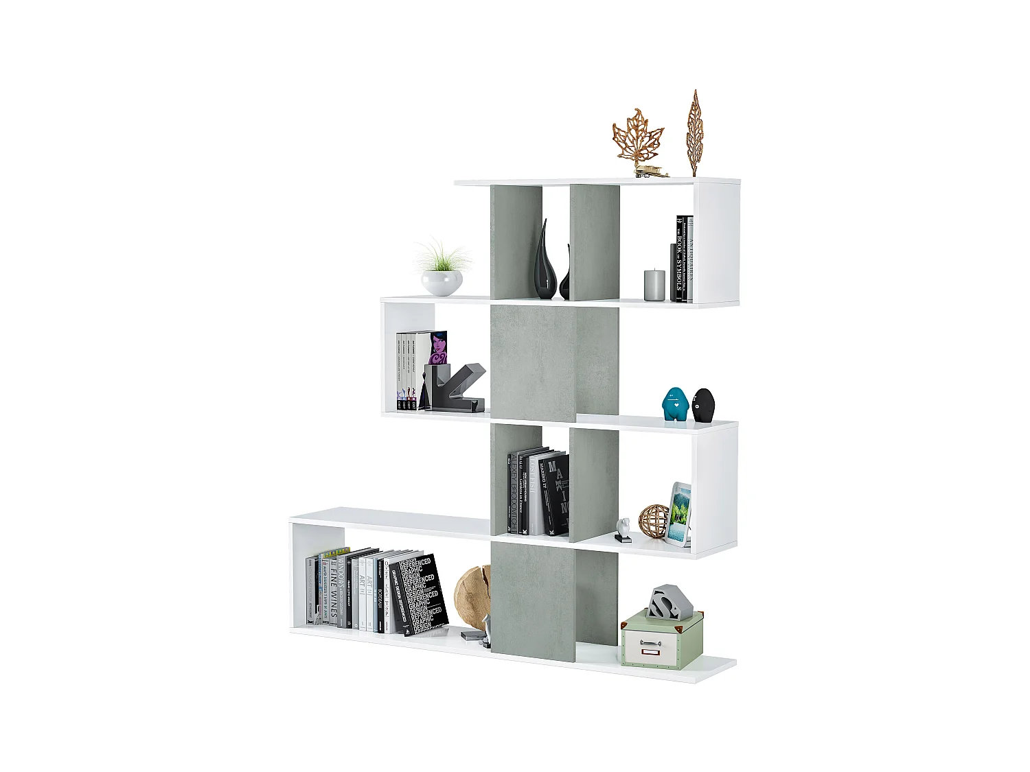 Etagère polyvalente en panneau de particules mélaminé coloris blanc artik/gris béton - Hauteur 145 x Longueur 145 cm x Profondeur 28 cm