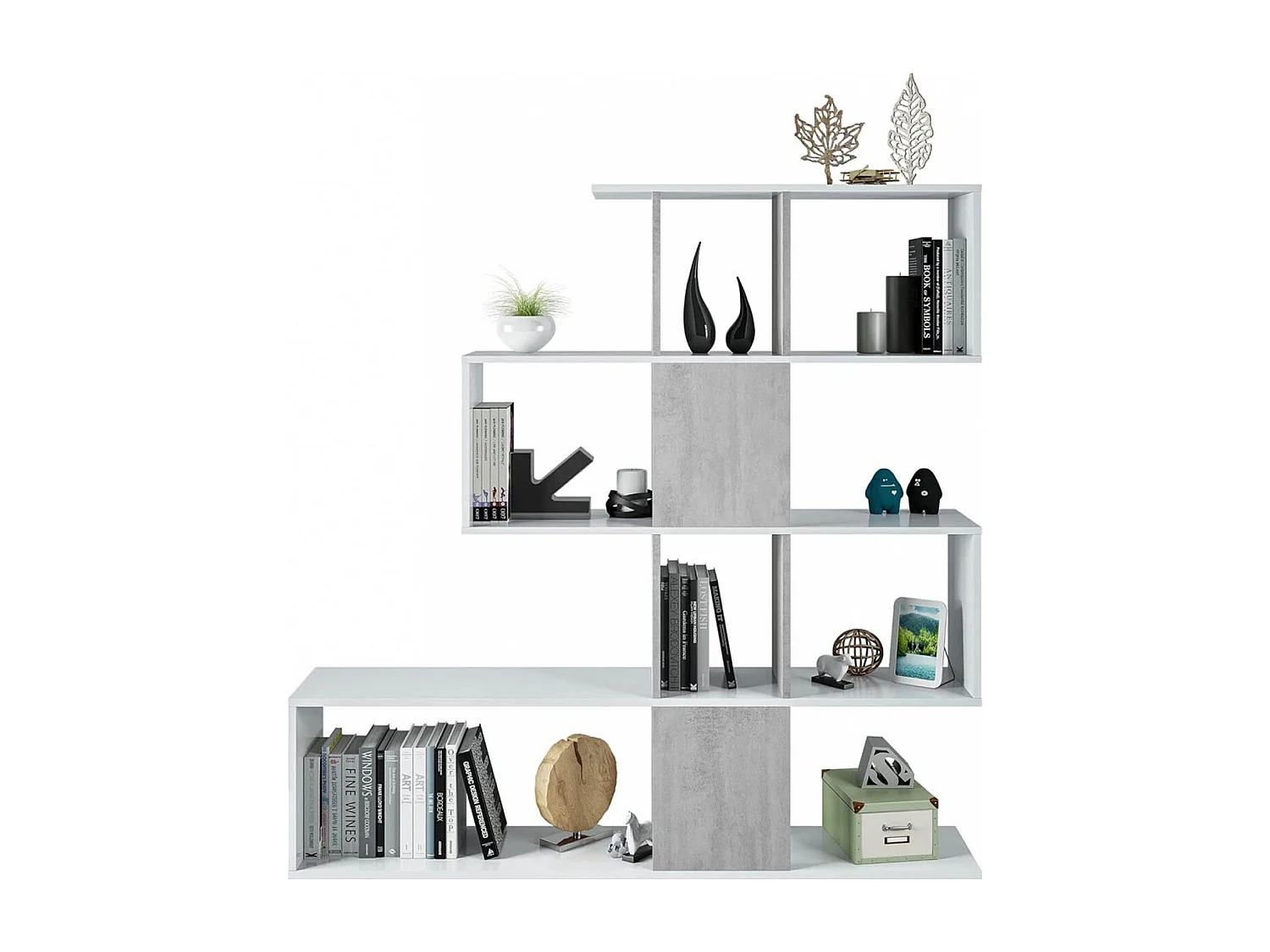 Etagère polyvalente en panneau de particules mélaminé coloris blanc artik/gris béton - Hauteur 145 x Longueur 145 cm x Profondeur 28 cm