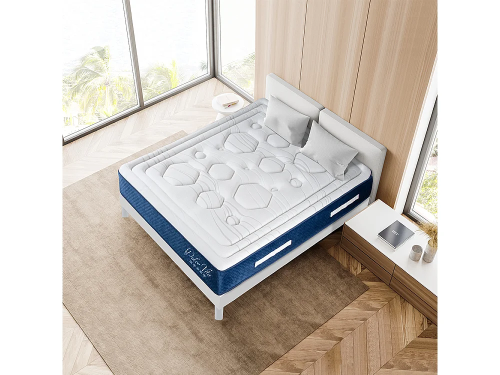 Ensemble Dolce Vita 140x190 cm + sommier bois blanc - Ressorts + mémoire - Ép. 28 cm