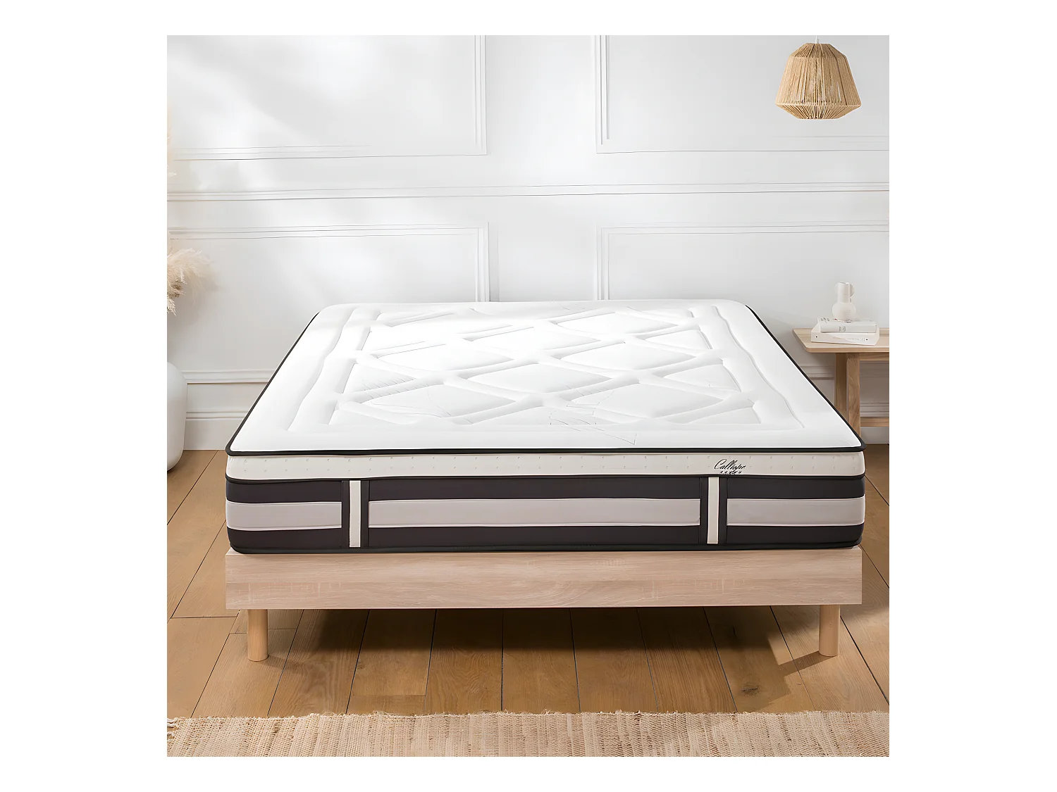 Matelas Calliope Mousse Haute densité Accueil Mémoire de forme et sommier kit bois - 140 x 190 cm