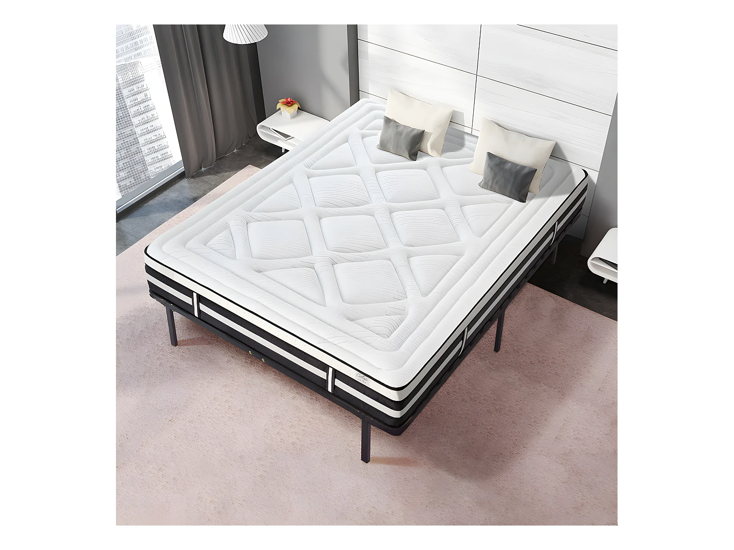 Ensemble Matelas Calliope Mousse  Accueil Mémoire de forme et sommier cadre métal 160x200cm