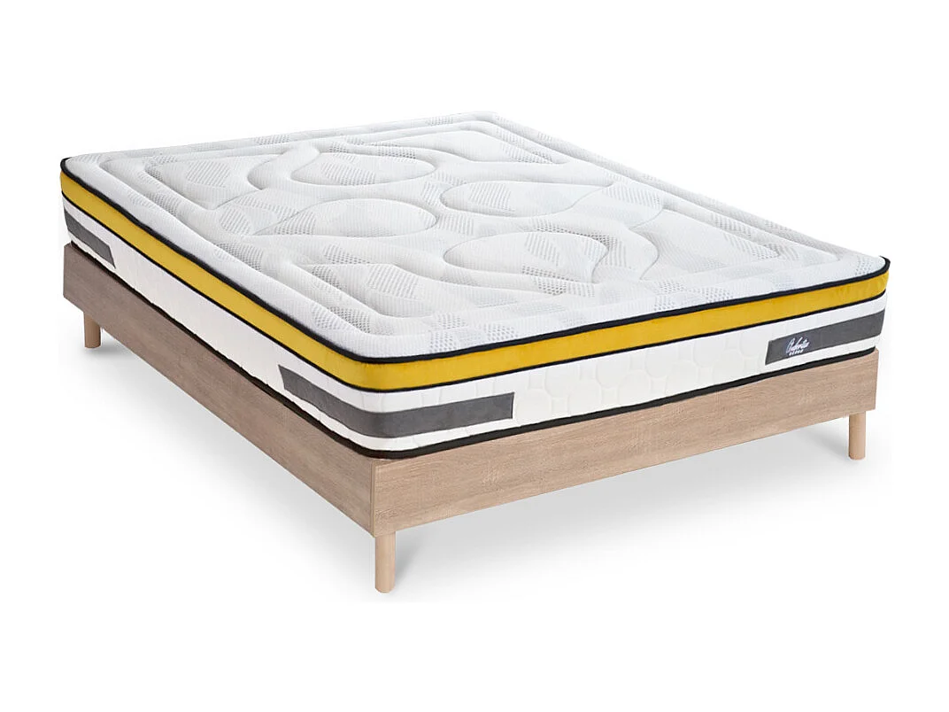Ensemble Aubertin 140x190 cm + sommier bois - Ressorts + mémoire - Ép. 24 cm