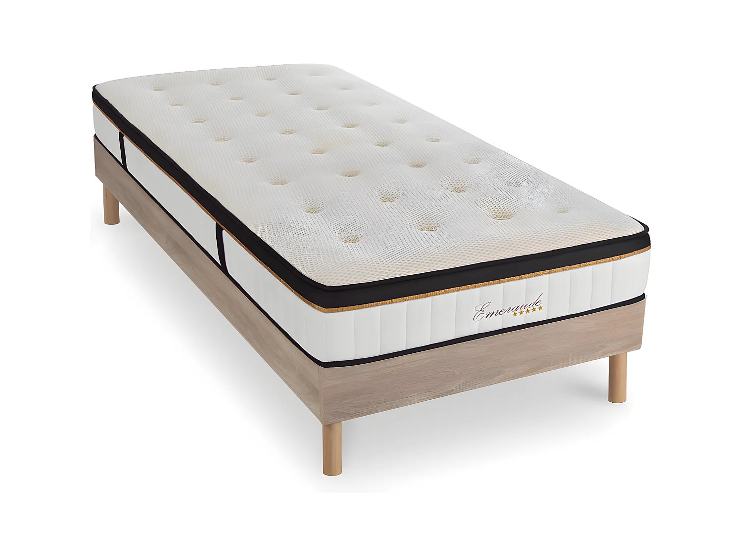 Ensemble Matelas Emeraude Mousse Accueil mémoire moelleux - 24 cm et Sommier Bois - 90 x 200 cm