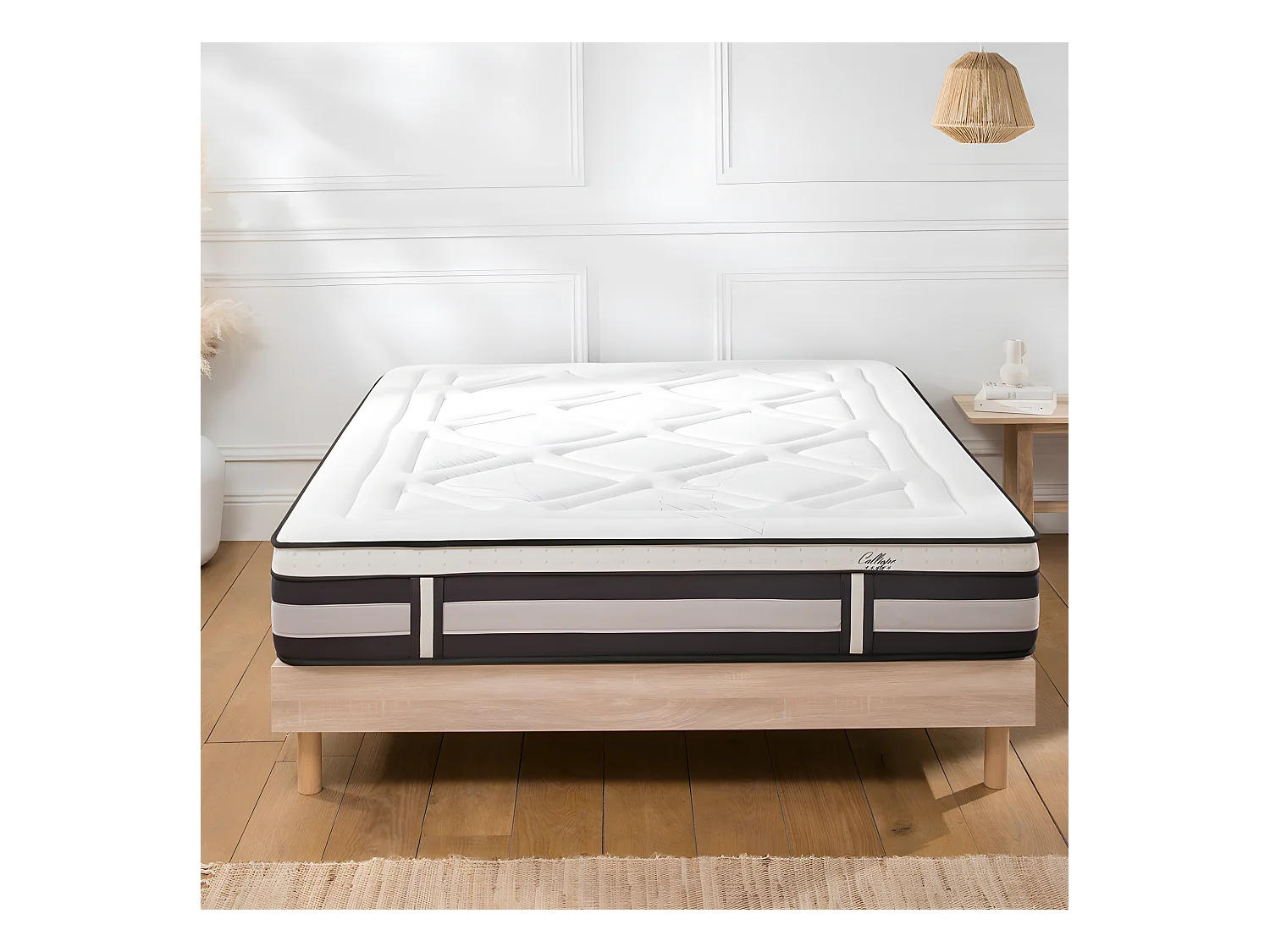 Matelas Calliope Mousse Haute densité Accueil Mémoire de forme et sommier kit bois - 160 x 200 cm