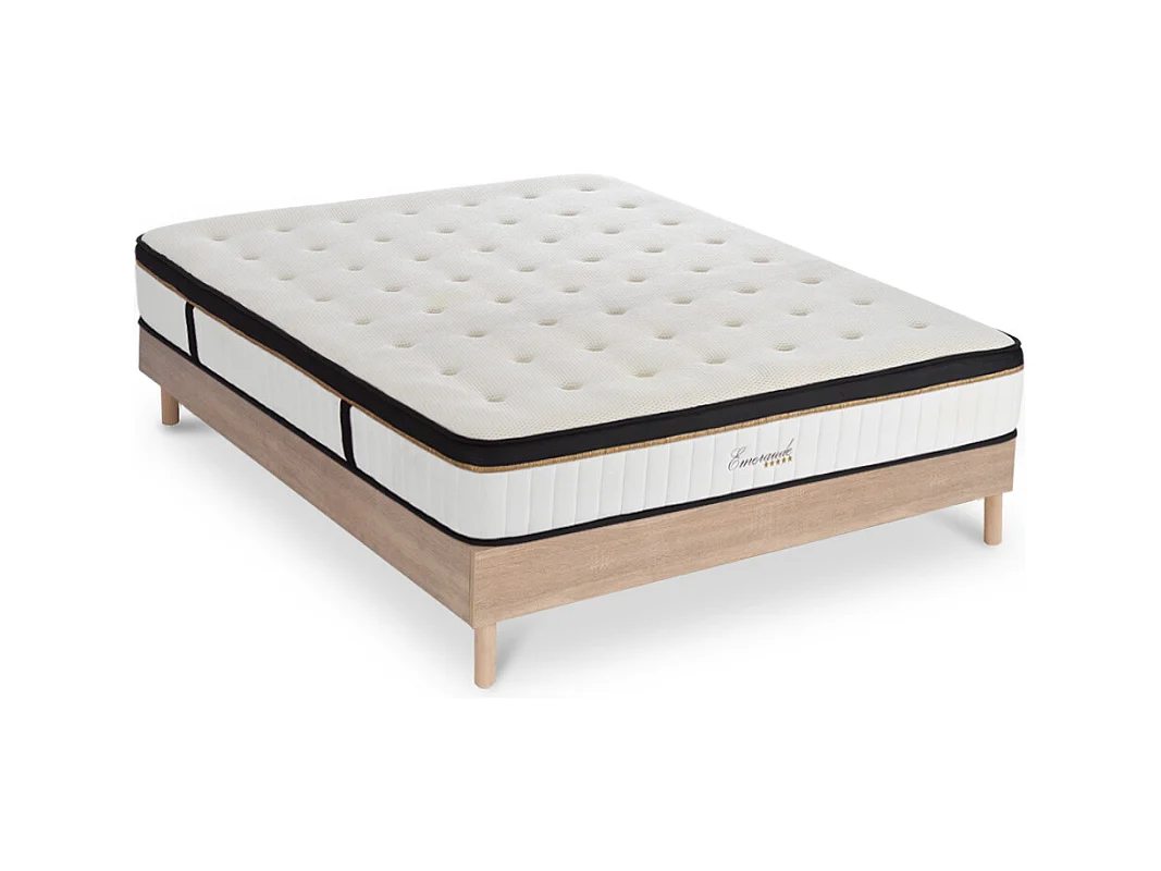 Ensemble Matelas Emeraude Mousse Accueil mémoire moelleux - 24 cm et Sommier Bois - 180 x 200 cm