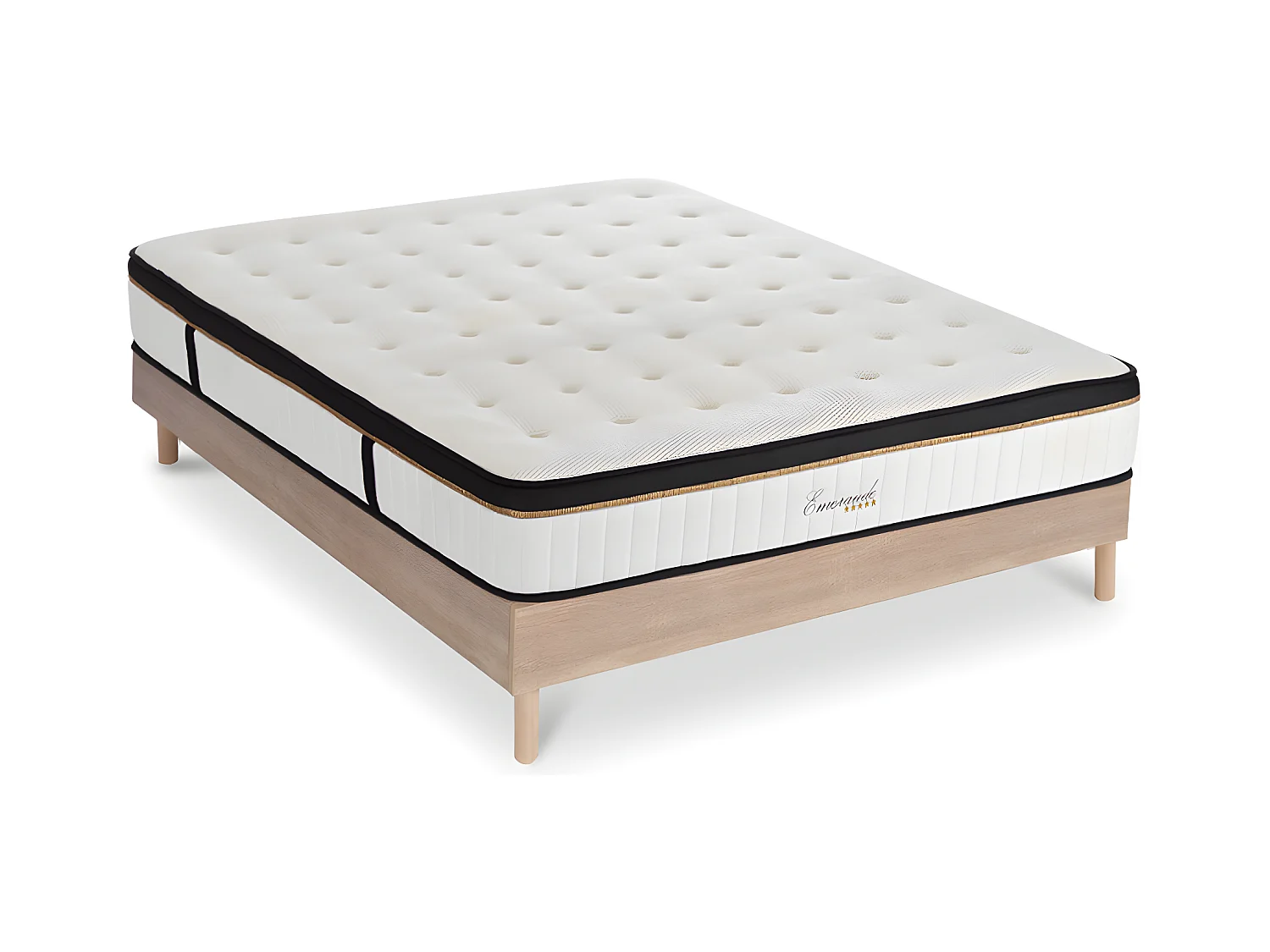 Ensemble Matelas Emeraude Mousse Accueil mémoire moelleux - 24 cm et Sommier Bois - 180 x 200 cm