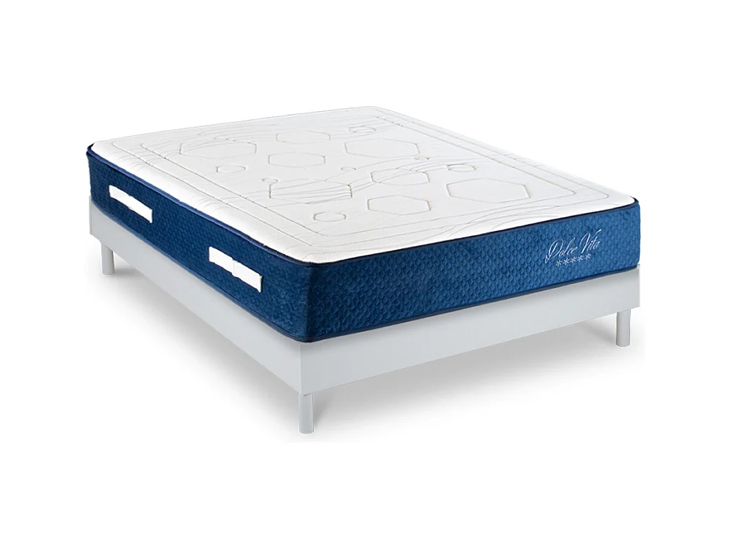 Ensemble Matelas Dolce Vita Ressorts ensachés Accueil mémoire 28cm et Sommier Bois Blanc 180x200cm