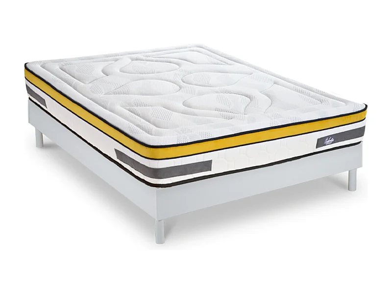 Ensemble Matelas Aubertin Ressorts ensachés Accueil mémoire et sommier kit bois blanc - 140 x 190 cm