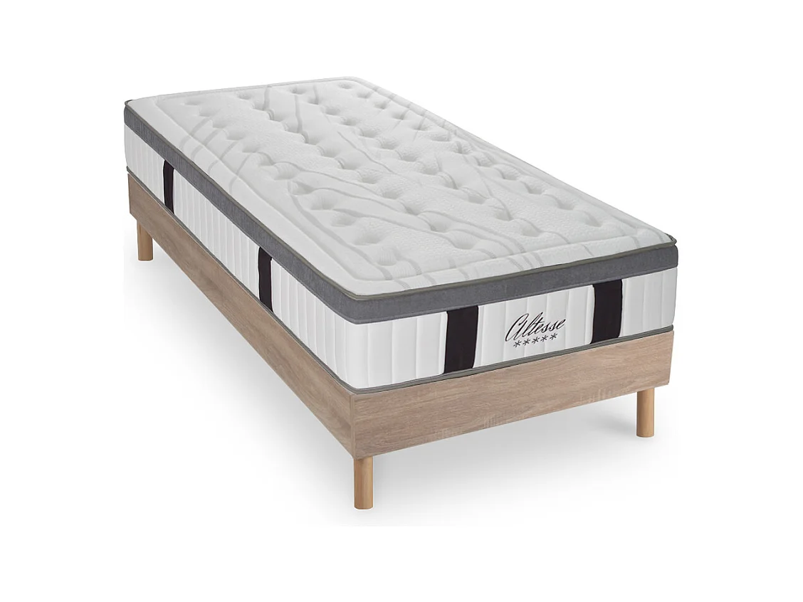 Ensemble Matelas Altesse Mousse  Accueil Mémoire - 26 cm et Sommier Kit Bois - 90 x 190 cm