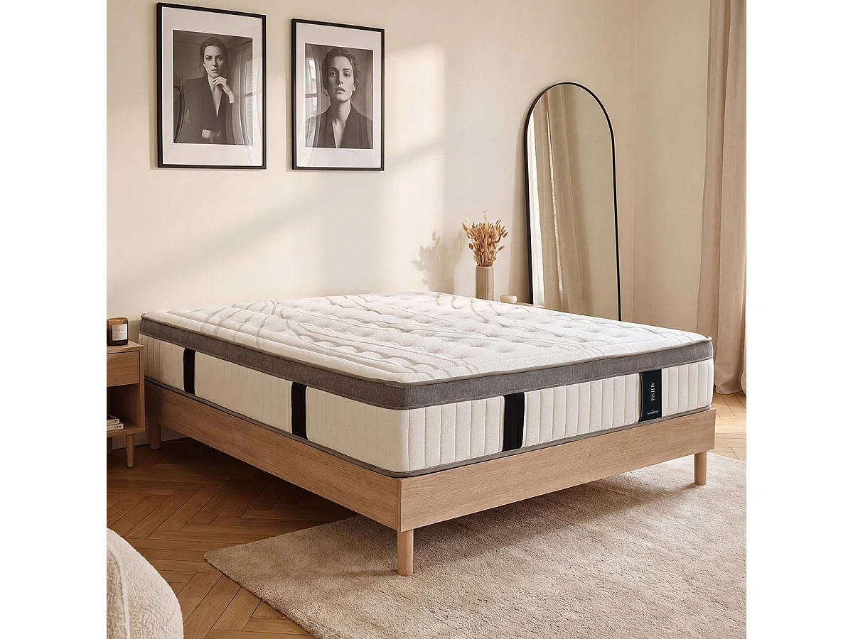 Ensemble Altesse 90x190 cm + sommier bois - Mousse HD mémoire - Ép. 26 cm