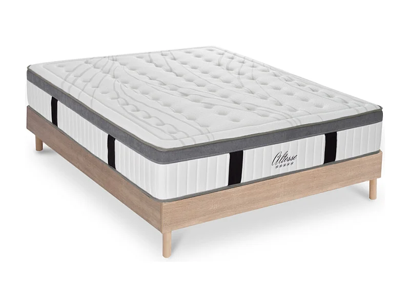 Ensemble Matelas Altesse Mousse  Accueil Mémoire - 26 cm et Sommier Kit Bois - 90 x 190 cm