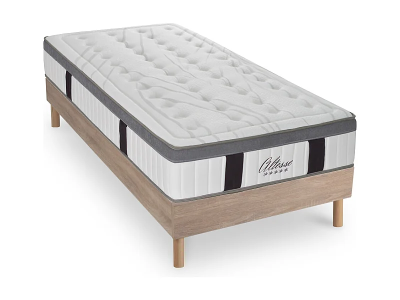Ensemble Matelas Altesse Mousse  Accueil Mémoire - 26 cm et Sommier Kit Bois - 90 x 190 cm