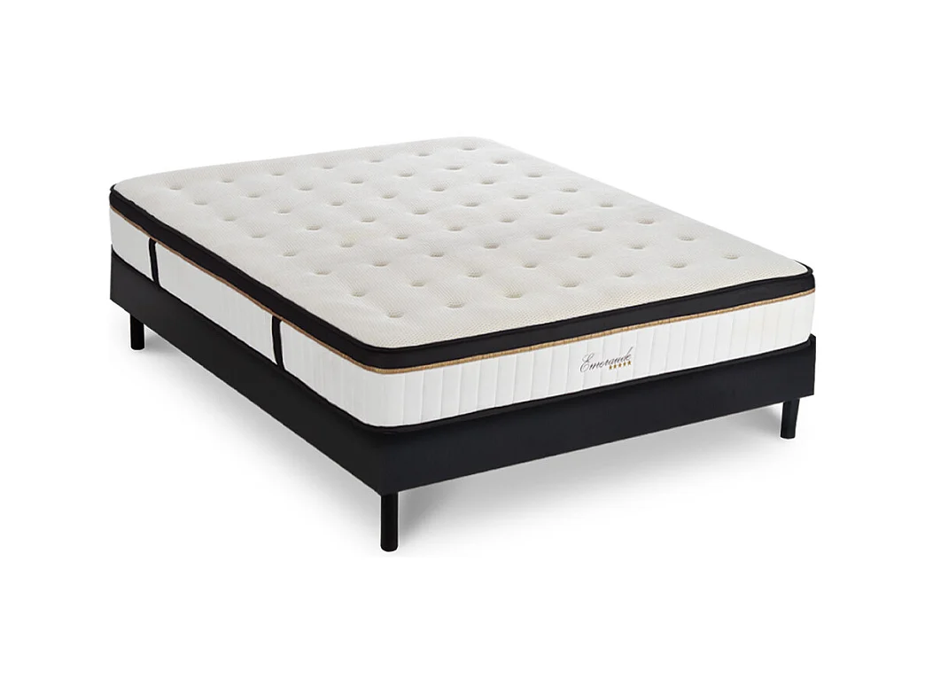 Ensemble Matelas Emeraude Mousse Accueil mémoire moelleux 24 cm et Sommier Bois Noir - 140x190cm