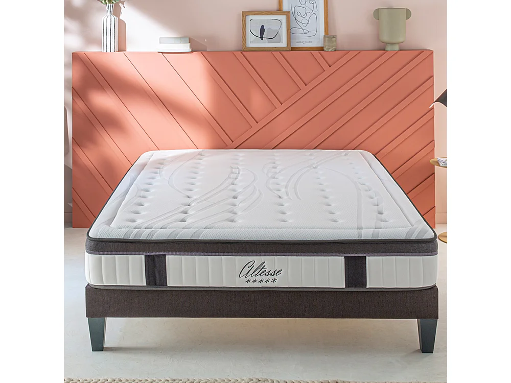 Ensemble Altesse 200x200 cm + sommier en kit - Mousse HD mémoire - Ép. 26 cm