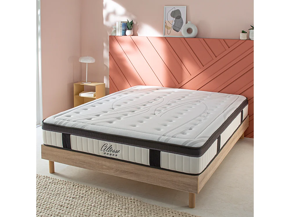 Ensemble Matelas Altesse Mousse  Accueil Mémoire - 26 cm et Sommier Kit Bois - 160 x 200 cm