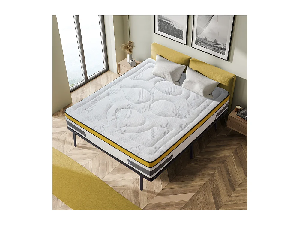Ensemble Matelas Aubertin Ressorts ensachés Accueil mémoire et sommier cadre métal - 90 x190 cm
